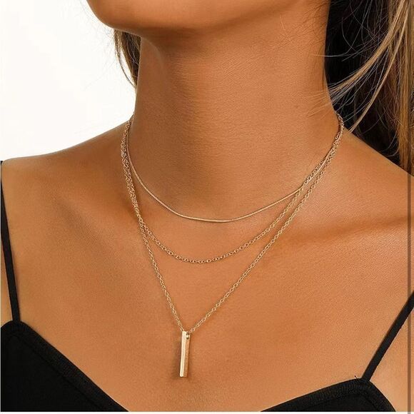 14K Gold Plated Layering Bar Pendant Necklace - Picture 3 of 5